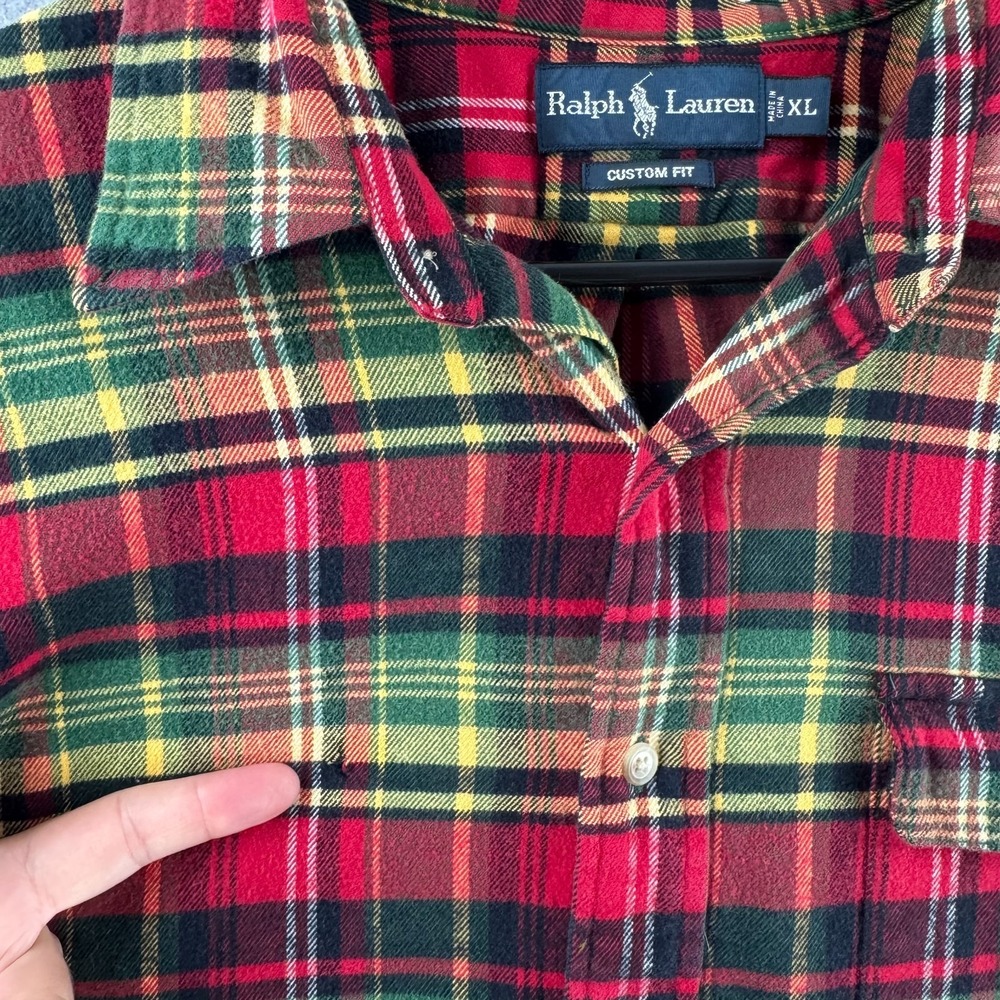 Ralph Lauren Rugby Shirt Mens XL Red Cotton Long Sleeve Flannel Button Up - Picture 4 of 10